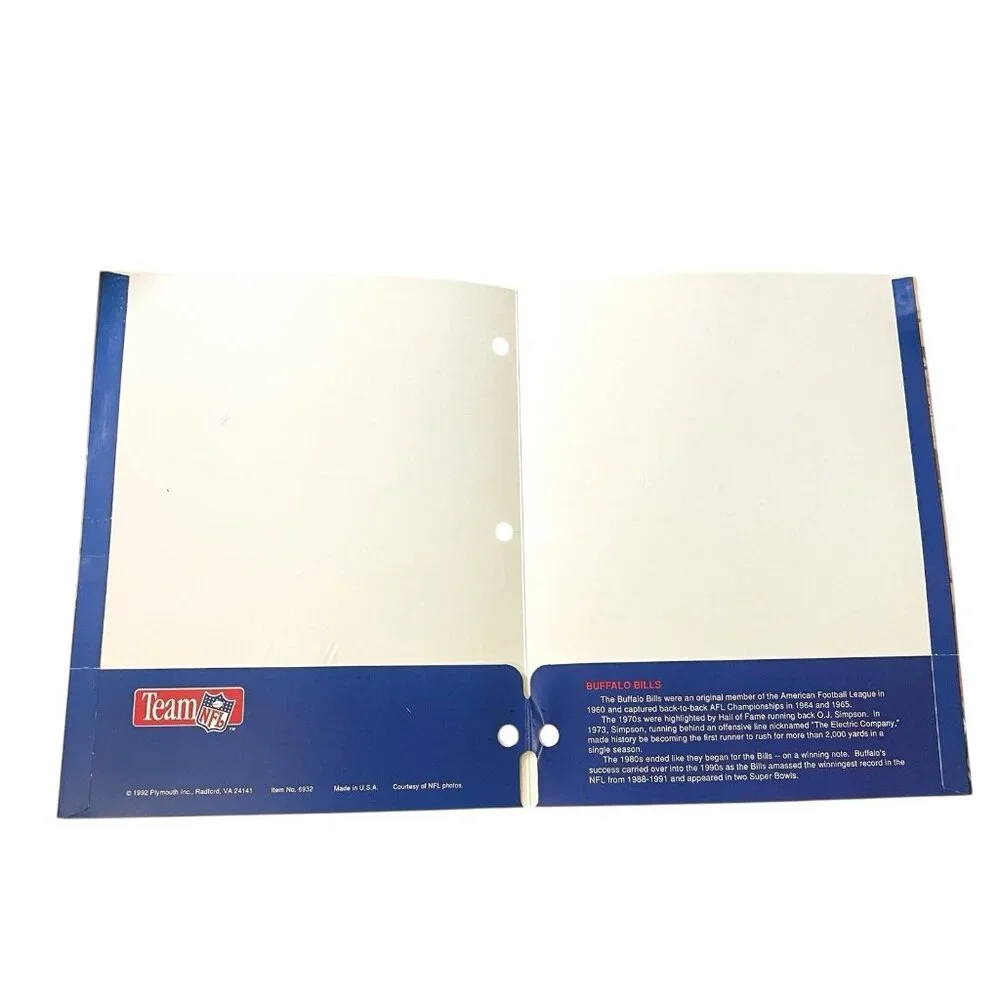 Buffalo Bills NFL Football Teams School Embossed Folder Vintage 1992 Team NFL